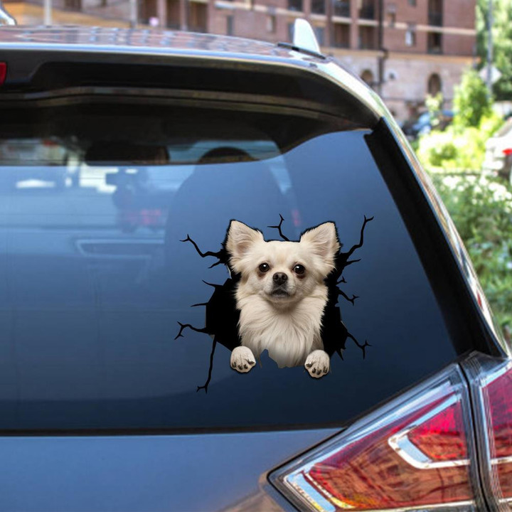 Chihuahua Dog Breeds Dogs Puppy Crack Window Decal Custom 3d Car Decal Vinyl Aesthetic Decal Funny Stickers Cute Gift Ideas Ae10331 Car Vinyl Decal Sticker Window Decals, Peel and Stick Wall Decals 12x12IN 2PCS