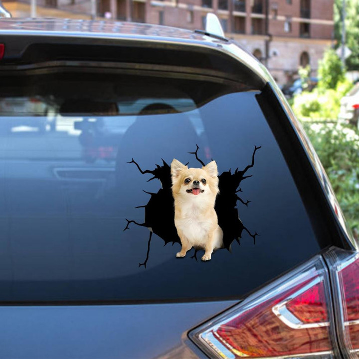 Chihuahua Dog Breeds Dogs Puppy Crack Window Decal Custom 3d Car Decal Vinyl Aesthetic Decal Funny Stickers Cute Gift Ideas Ae10332 Car Vinyl Decal Sticker Window Decals, Peel and Stick Wall Decals 12x12IN 2PCS