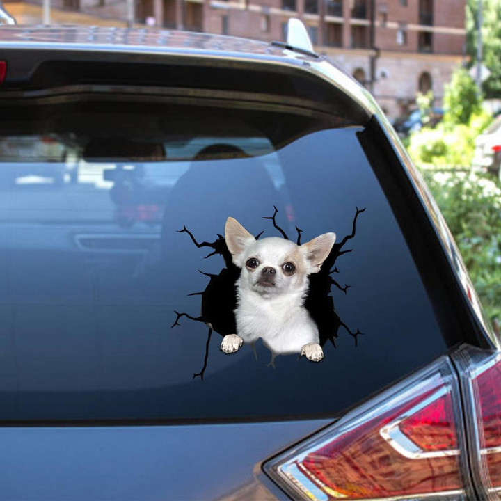 Chihuahua Dog Breeds Dogs Puppy Crack Window Decal Custom 3d Car Decal Vinyl Aesthetic Decal Funny Stickers Cute Gift Ideas Ae10337 Car Vinyl Decal Sticker Window Decals, Peel and Stick Wall Decals 12x12IN 2PCS
