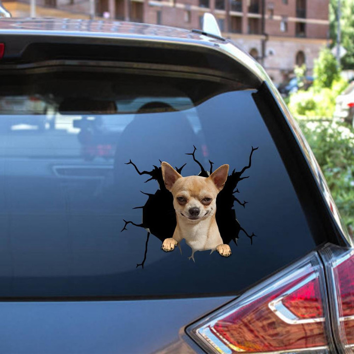 Chihuahua Dog Breeds Dogs Puppy Crack Window Decal Custom 3d Car Decal Vinyl Aesthetic Decal Funny Stickers Cute Gift Ideas Ae10333 Car Vinyl Decal Sticker Window Decals, Peel and Stick Wall Decals 12x12IN 2PCS