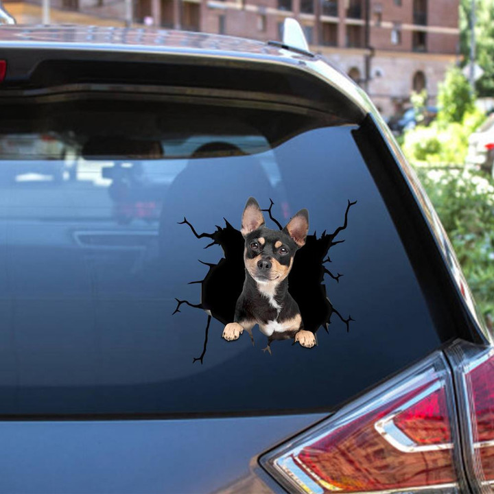 Chihuahua Dog Breeds Dogs Puppy Crack Window Decal Custom 3d Car Decal Vinyl Aesthetic Decal Funny Stickers Cute Gift Ideas Ae10341 Car Vinyl Decal Sticker Window Decals, Peel and Stick Wall Decals 12x12IN 2PCS