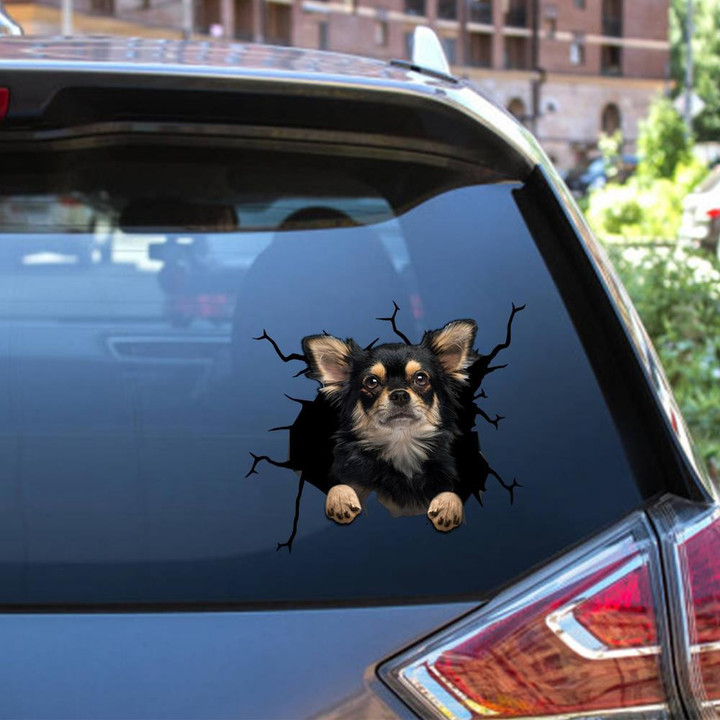 Chihuahua Dog Breeds Dogs Puppy Crack Window Decal Custom 3d Car Decal Vinyl Aesthetic Decal Funny Stickers Cute Gift Ideas Ae10338 Car Vinyl Decal Sticker Window Decals, Peel and Stick Wall Decals 12x12IN 2PCS