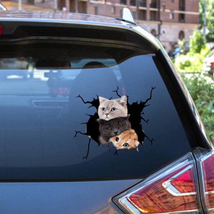 Cute Cats Crack Window Decal Custom 3d Car Decal Vinyl Aesthetic Decal Funny Stickers Home Decor Gift Ideas Car Vinyl Decal Sticker Window Decals, Peel and Stick Wall Decals 12x12IN 2PCS