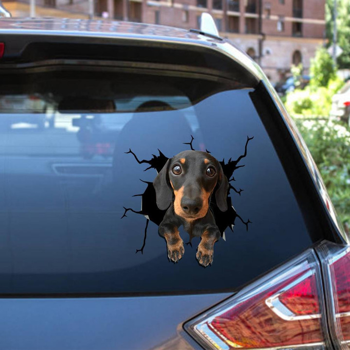 Dachshund Dog Breeds Dogs Puppy Crack Window Decal Custom 3d Car Decal Vinyl Aesthetic Decal Funny Stickers Cute Gift Ideas Ae10393 Car Vinyl Decal Sticker Window Decals, Peel and Stick Wall Decals 12x12IN 2PCS