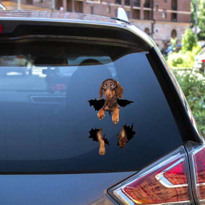 Dachshund Dog Decal Crack Sticker Car Helpful Waterproof Stickers Fathers Day Ideas Car Vinyl Decal Sticker Window Decals, Peel and Stick Wall Decals 12x12IN 2PCS