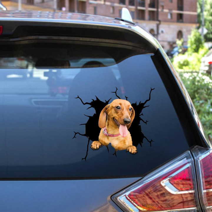 Dachshund Dog Breeds Dogs Puppy Crack Window Decal Custom 3d Car Decal Vinyl Aesthetic Decal Funny Stickers Cute Gift Ideas Ae10397 Car Vinyl Decal Sticker Window Decals, Peel and Stick Wall Decals 12x12IN 2PCS