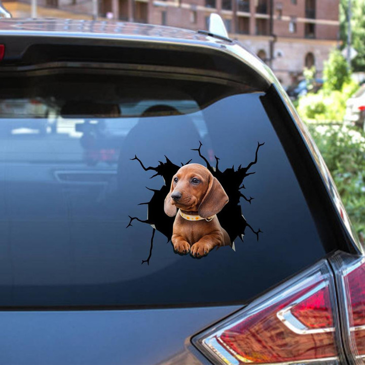 Dachshund Dog Breeds Dogs Puppy Crack Window Decal Custom 3d Car Decal Vinyl Aesthetic Decal Funny Stickers Cute Gift Ideas Ae10396 Car Vinyl Decal Sticker Window Decals, Peel and Stick Wall Decals 12x12IN 2PCS