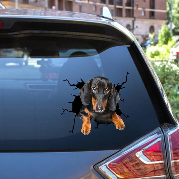 Dachshund Dog Breeds Dogs Puppy Crack Window Decal Custom 3d Car Decal Vinyl Aesthetic Decal Funny Stickers Cute Gift Ideas Ae10402 Car Vinyl Decal Sticker Window Decals, Peel and Stick Wall Decals 12x12IN 2PCS