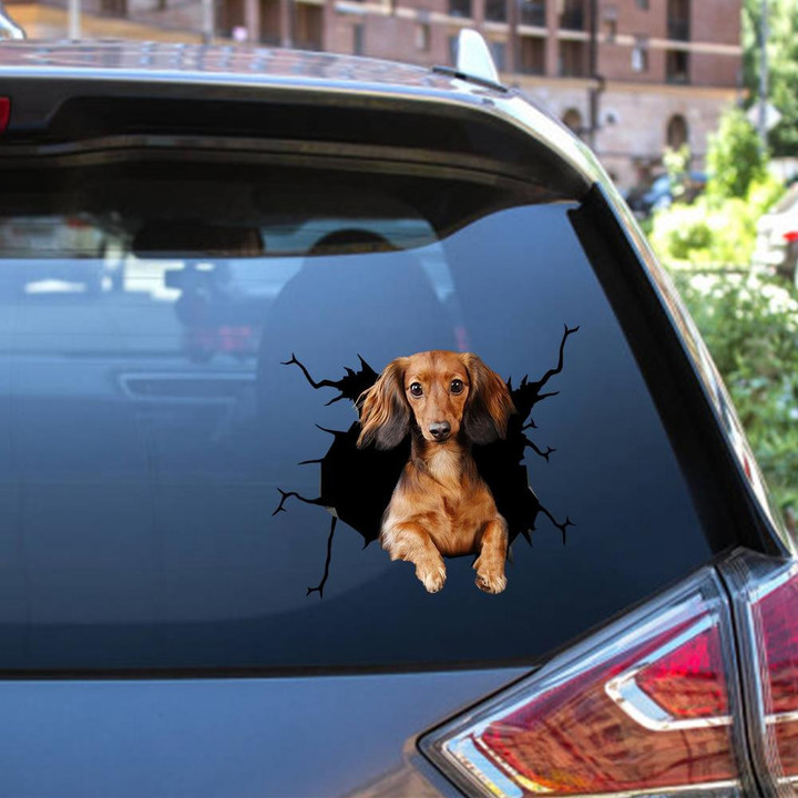 Dachshund Dog Breeds Dogs Puppy Crack Window Decal Custom 3d Car Decal Vinyl Aesthetic Decal Funny Stickers Cute Gift Ideas Ae10412 Car Vinyl Decal Sticker Window Decals, Peel and Stick Wall Decals 12x12IN 2PCS