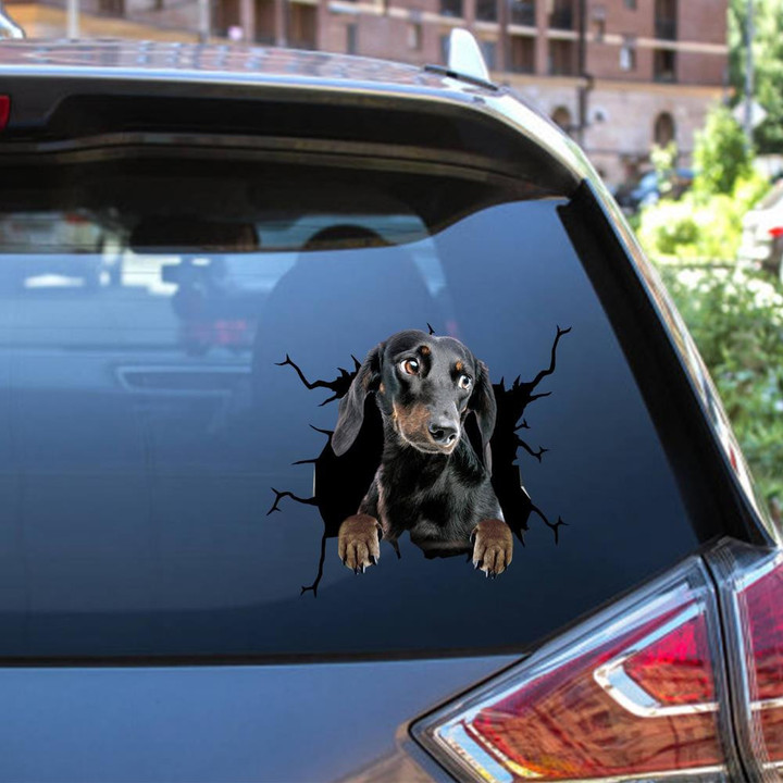 Dachshund Dog Breeds Dogs Puppy Crack Window Decal Custom 3d Car Decal Vinyl Aesthetic Decal Funny Stickers Cute Gift Ideas Ae10400 Car Vinyl Decal Sticker Window Decals, Peel and Stick Wall Decals 12x12IN 2PCS