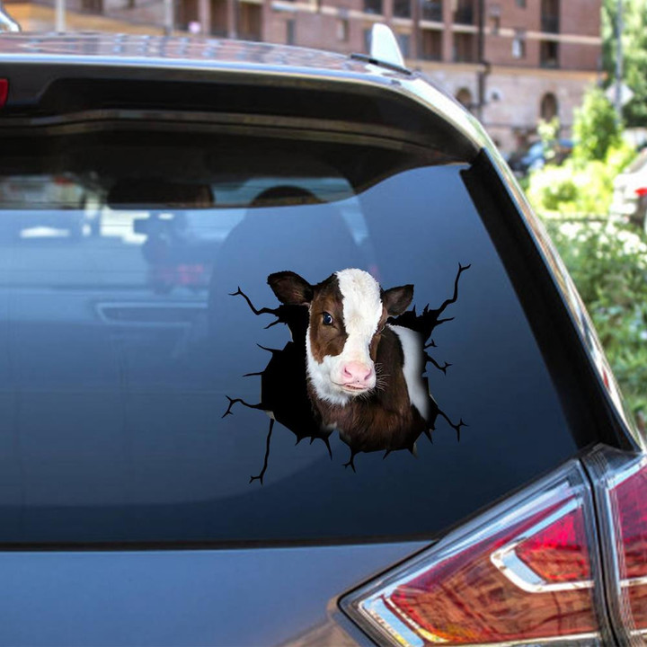 Dairy Cow Crack Window Decal Custom 3d Car Decal Vinyl Aesthetic Decal Funny Stickers Cute Gift Ideas Ae10415 Car Vinyl Decal Sticker Window Decals, Peel and Stick Wall Decals 12x12IN 2PCS