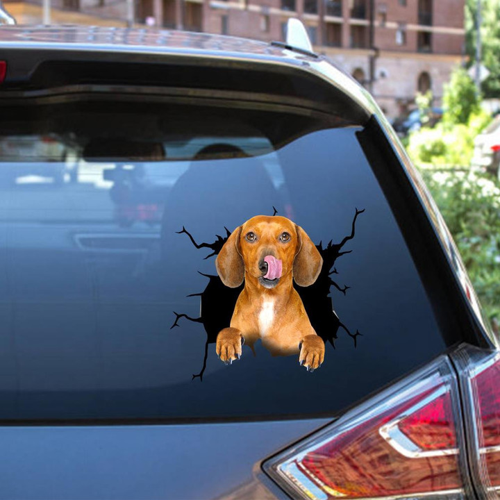 Dachshund Dog Breeds Dogs Puppy Crack Window Decal Custom 3d Car Decal Vinyl Aesthetic Decal Funny Stickers Home Decor Gift Ideas Car Vinyl Decal Sticker Window Decals, Peel and Stick Wall Decals 12x12IN 2PCS