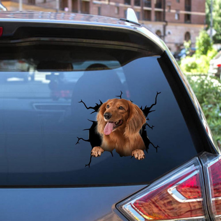 Dachshund Dog Breeds Dogs Puppy Crack Window Decal Custom 3d Car Decal Vinyl Aesthetic Decal Funny Stickers Cute Gift Ideas Ae10398 Car Vinyl Decal Sticker Window Decals, Peel and Stick Wall Decals 12x12IN 2PCS