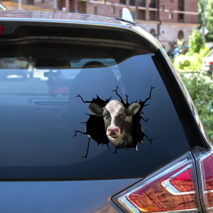 Dairy Cow Crack Window Decal Custom 3d Car Decal Vinyl Aesthetic Decal Funny Stickers Home Decor Gift Ideas Car Vinyl Decal Sticker Window Decals, Peel and Stick Wall Decals 12x12IN 2PCS