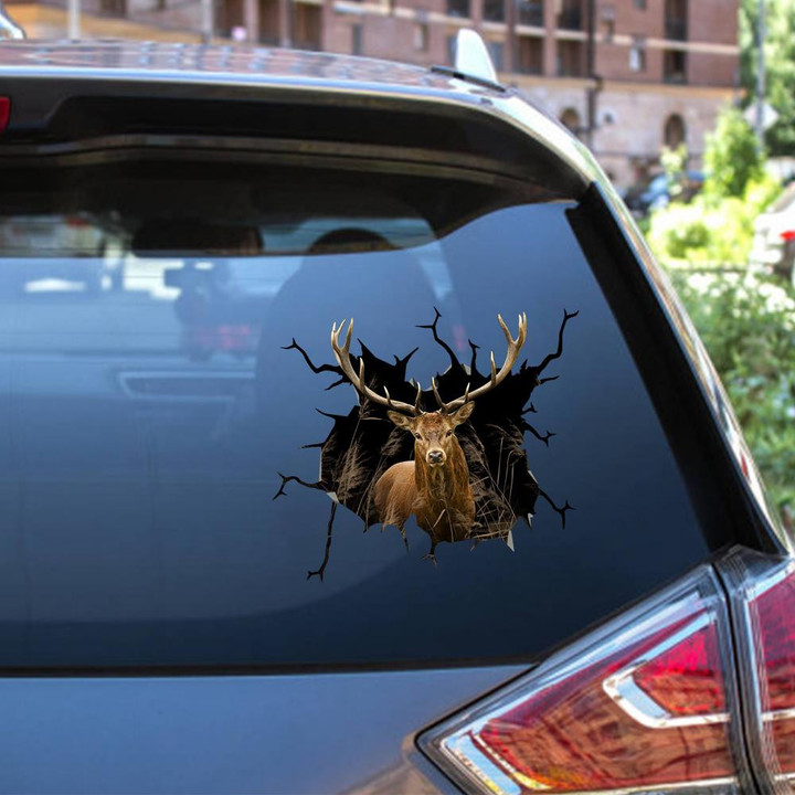 Deer Crack Window Decal Custom 3d Car Decal Vinyl Aesthetic Decal Funny Stickers Cute Gift Ideas Ae10426 Car Vinyl Decal Sticker Window Decals, Peel and Stick Wall Decals 12x12IN 2PCS