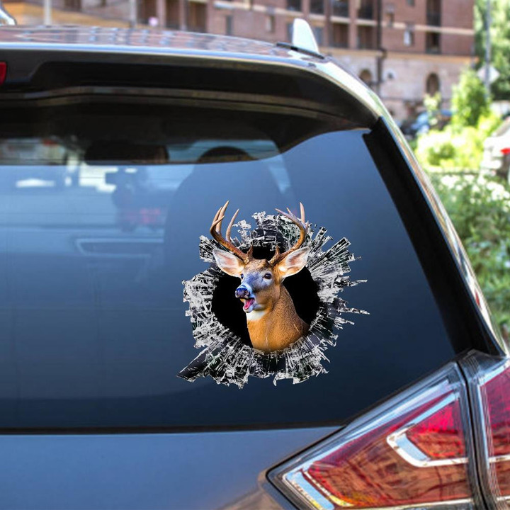 Deer Crack Window Decal Custom 3d Car Decal Vinyl Aesthetic Decal Funny Stickers Cute Gift Ideas Ae10427 Car Vinyl Decal Sticker Window Decals, Peel and Stick Wall Decals 12x12IN 2PCS