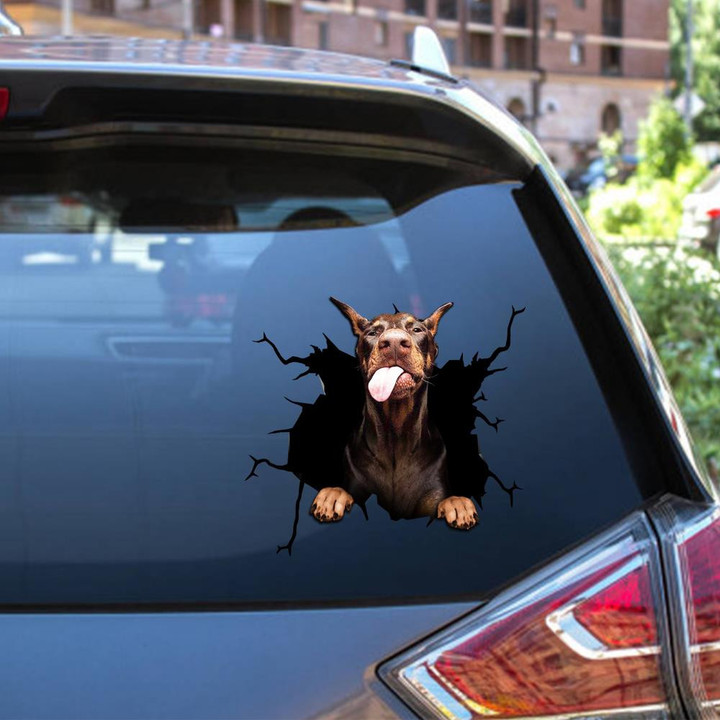 Doberman Crack Window Decal Custom 3d Car Decal Vinyl Aesthetic Decal Funny Stickers Cute Gift Ideas Ae10432 Car Vinyl Decal Sticker Window Decals, Peel and Stick Wall Decals 12x12IN 2PCS