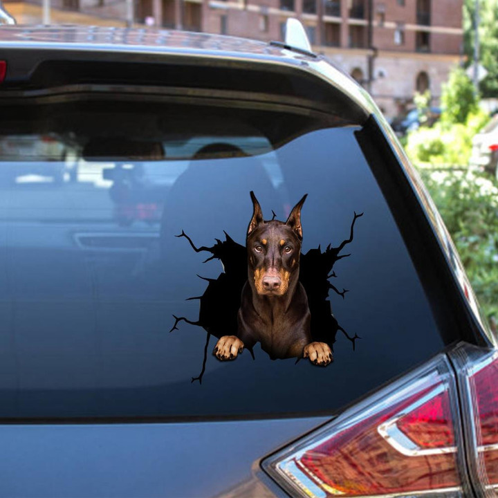 Doberman Crack Window Decal Custom 3d Car Decal Vinyl Aesthetic Decal Funny Stickers Cute Gift Ideas Ae10433 Car Vinyl Decal Sticker Window Decals, Peel and Stick Wall Decals 12x12IN 2PCS