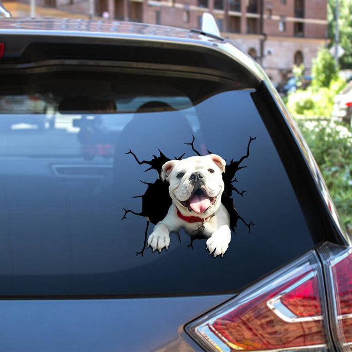 English Bulldog Crack Window Decal Custom 3d Car Decal Vinyl Aesthetic Decal Funny Stickers Cute Gift Ideas Ae10464 Car Vinyl Decal Sticker Window Decals, Peel and Stick Wall Decals 12x12IN 2PCS
