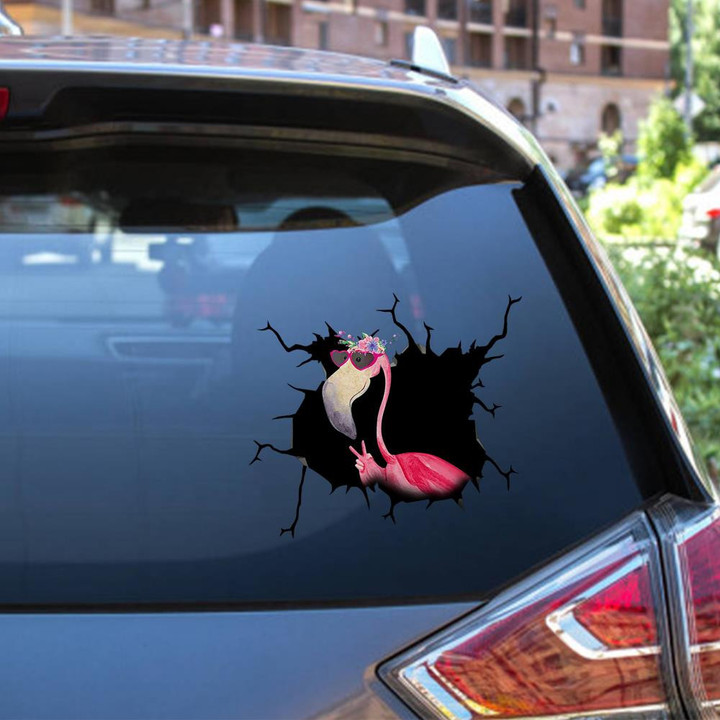 Flamingo Crack Window Decal Custom 3d Car Decal Vinyl Aesthetic Decal Funny Stickers Home Decor Gift Ideas Car Vinyl Decal Sticker Window Decals, Peel and Stick Wall Decals 12x12IN 2PCS
