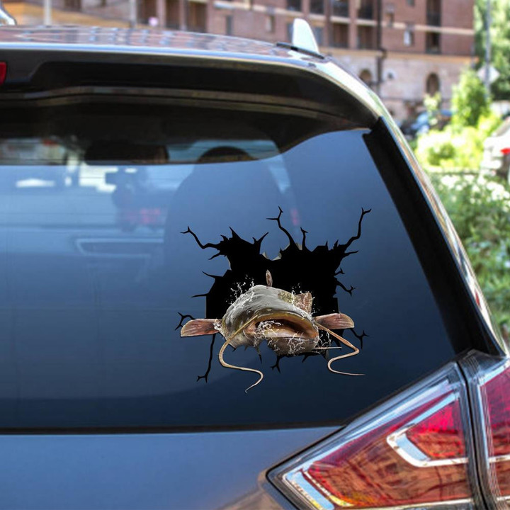 Flathead Catfish Crack Window Decal Custom 3d Car Decal Vinyl Aesthetic Decal Funny Stickers Cute Gift Ideas Ae10486 Car Vinyl Decal Sticker Window Decals, Peel and Stick Wall Decals 12x12IN 2PCS