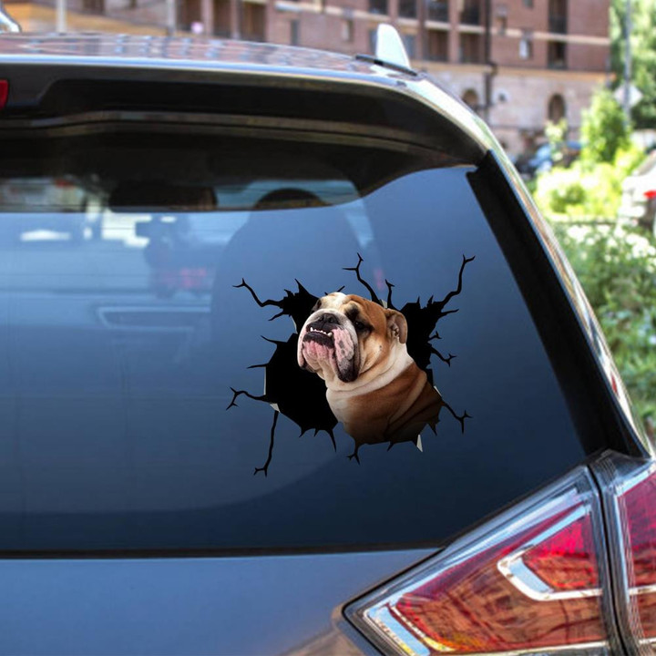 English Bulldog Crack Window Decal Custom 3d Car Decal Vinyl Aesthetic Decal Funny Stickers Cute Gift Ideas Ae10462 Car Vinyl Decal Sticker Window Decals, Peel and Stick Wall Decals 12x12IN 2PCS