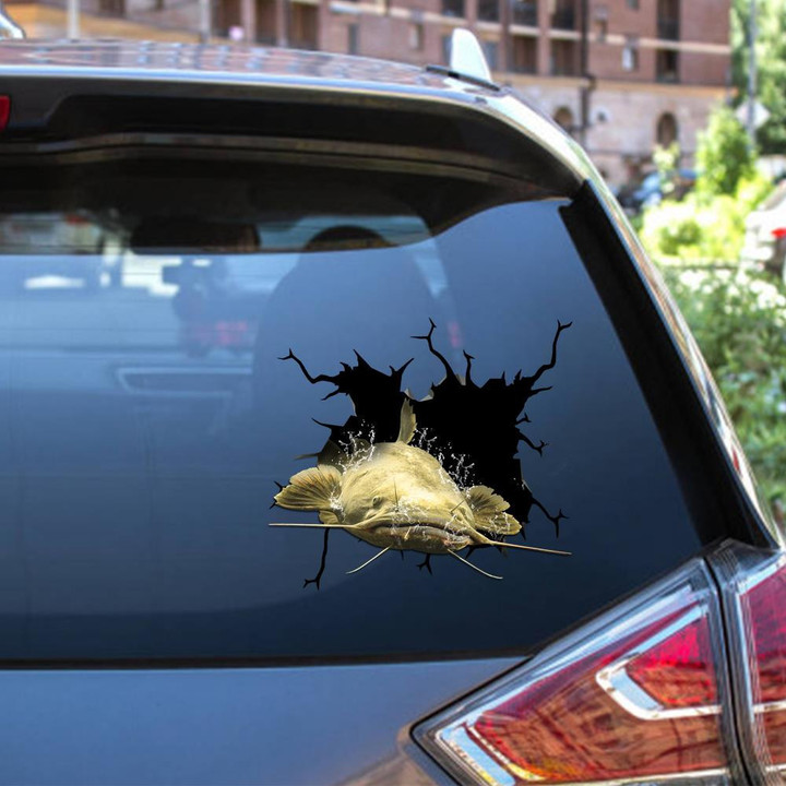 Flathead Catfish Crack Window Decal Custom 3d Car Decal Vinyl Aesthetic Decal Funny Stickers Home Decor Gift Ideas Car Vinyl Decal Sticker Window Decals, Peel and Stick Wall Decals 12x12IN 2PCS