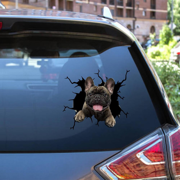 French Bulldog Dog Breeds Dogs Puppy Crack Window Decal Custom 3d Car Decal Vinyl Aesthetic Decal Funny Stickers Cute Gift Ideas Ae10491 Car Vinyl Decal Sticker Window Decals, Peel and Stick Wall Decals 12x12IN 2PCS