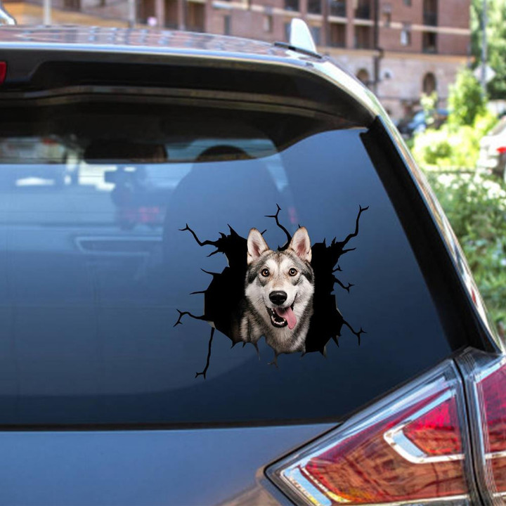 Funny Husky Crack Window Decal Custom 3d Car Decal Vinyl Aesthetic Decal Funny Stickers Cute Gift Ideas Ae10520 Car Vinyl Decal Sticker Window Decals, Peel and Stick Wall Decals 12x12IN 2PCS