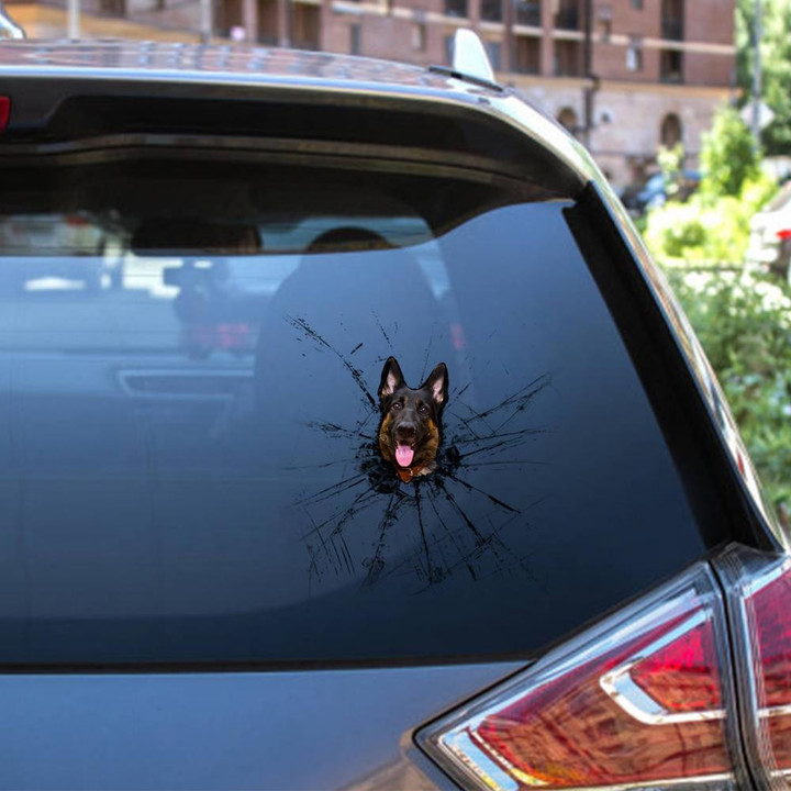 Funny German Shepherd Dog Breeds Dogs Puppy Crack Window Decal Custom 3d Car Decal Vinyl Aesthetic Decal Funny Stickers Home Decor Gift Ideas Car Vinyl Decal Sticker Window Decals, Peel and Stick Wall Decals 12x12IN 2PCS