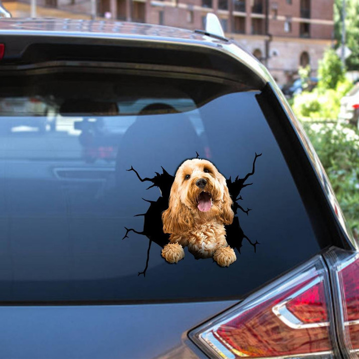 Cockapoo Crack Window Decal Custom 3d Car Decal Vinyl Aesthetic Decal Funny Stickers Home Decor Gift Ideas Car Vinyl Decal Sticker Window Decals, Peel and Stick Wall Decals 12x12IN 2PCS