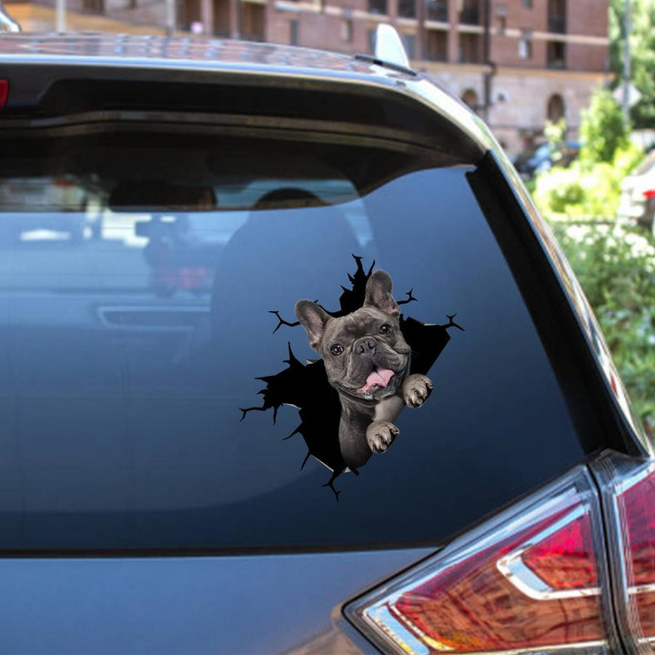 Funny French Bulldog Dog Breeds Dogs Puppy Crack Window Decal Custom 3d Car Decal Vinyl Aesthetic Decal Funny Stickers Cute Gift Ideas Ae10515 Car Vinyl Decal Sticker Window Decals, Peel and Stick Wall Decals 12x12IN 2PCS