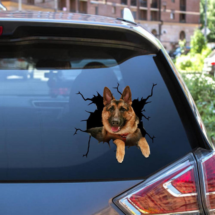 German Shepherd Dog Decal Crack Funny Dog Memorial Car Vinyl Decal Sticker Window Decals, Peel and Stick Wall Decals 12x12IN 2PCS