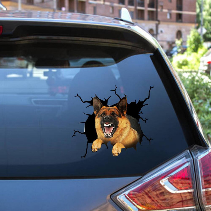 German Shepherd Dog Breeds Dogs Puppy Crack Window Decal Custom 3d Car Decal Vinyl Aesthetic Decal Funny Stickers Home Decor Gift Ideas Car Vinyl Decal Sticker Window Decals, Peel and Stick Wall Decals 12x12IN 2PCS