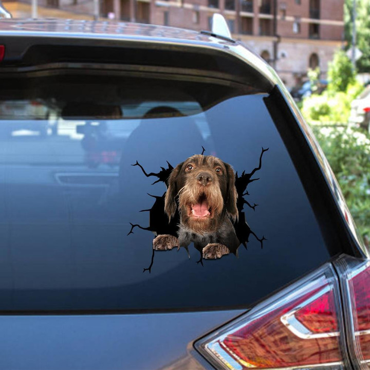 German Wirehaired Pointers Crack Window Decal Custom 3d Car Decal Vinyl Aesthetic Decal Funny Stickers Cute Gift Ideas Ae10555 Car Vinyl Decal Sticker Window Decals, Peel and Stick Wall Decals 12x12IN 2PCS