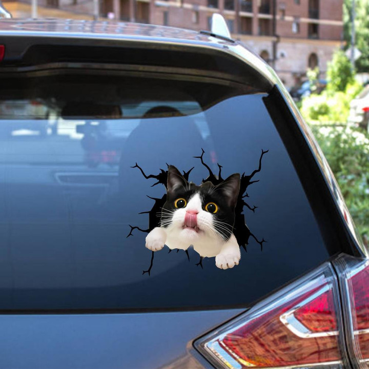 Funny Tuxedo Cat Crack Window Decal Custom 3d Car Decal Vinyl Aesthetic Decal Funny Stickers Home Decor Gift Ideas Car Vinyl Decal Sticker Window Decals, Peel and Stick Wall Decals 12x12IN 2PCS