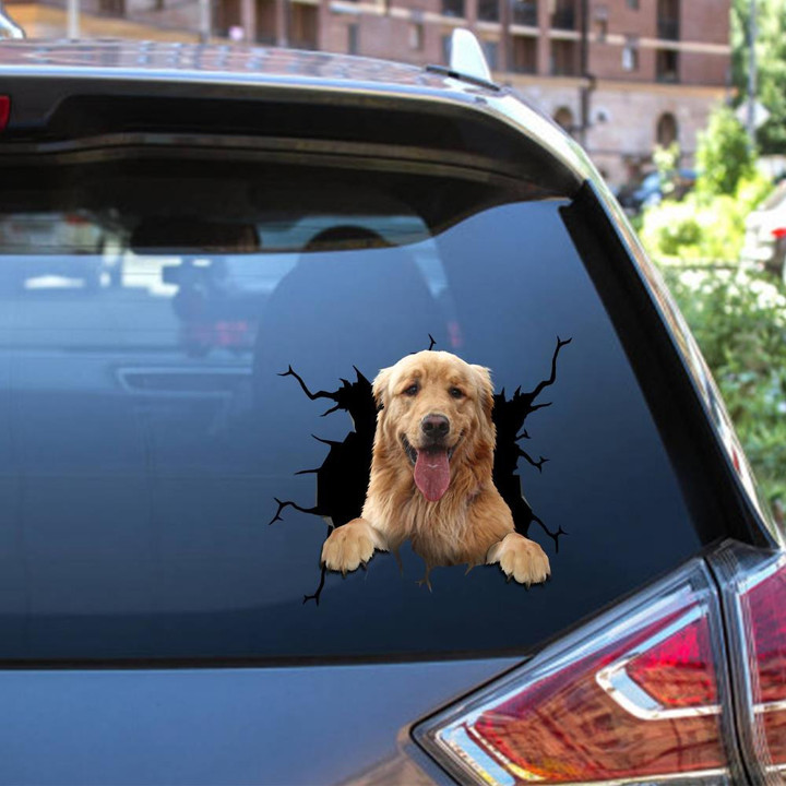 Golden Retriever Dog Breeds Dogs Puppy Crack Window Decal Custom 3d Car Decal Vinyl Aesthetic Decal Funny Stickers Cute Gift Ideas Ae10569 Car Vinyl Decal Sticker Window Decals, Peel and Stick Wall Decals 12x12IN 2PCS