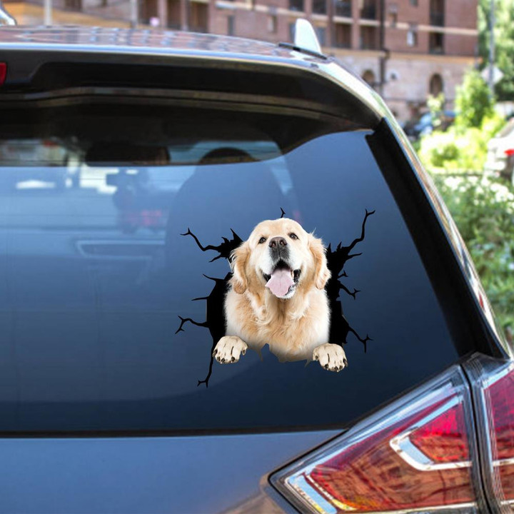 Golden Retriever Dog Breeds Dogs Puppy Crack Window Decal Custom 3d Car Decal Vinyl Aesthetic Decal Funny Stickers Cute Gift Ideas Ae10567 Car Vinyl Decal Sticker Window Decals, Peel and Stick Wall Decals 12x12IN 2PCS