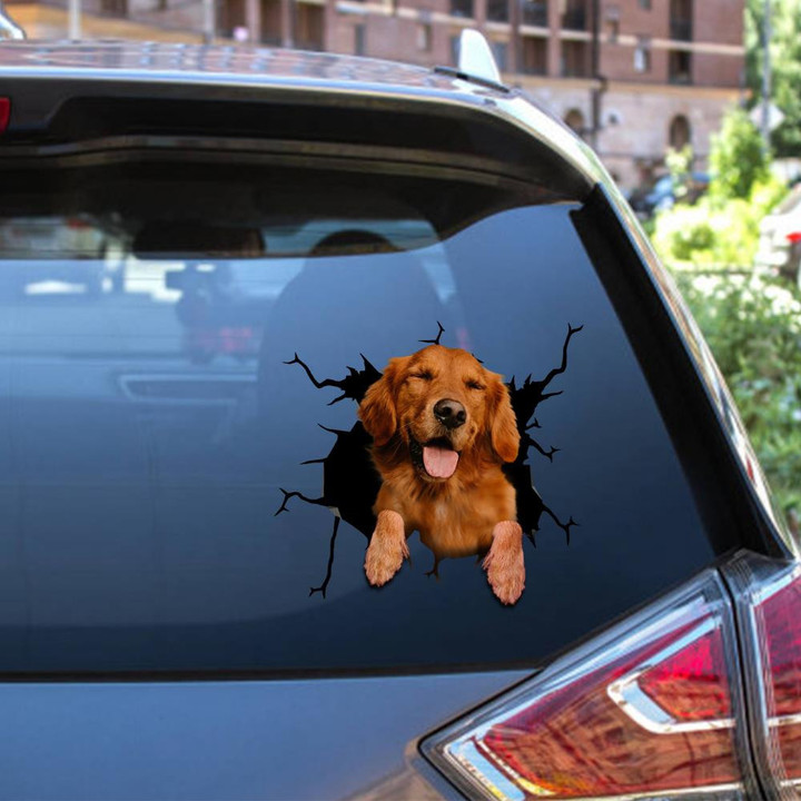 Golden Retriever Dog Breeds Dogs Puppy Crack Window Decal Custom 3d Car Decal Vinyl Aesthetic Decal Funny Stickers Cute Gift Ideas Ae10577 Car Vinyl Decal Sticker Window Decals, Peel and Stick Wall Decals 12x12IN 2PCS