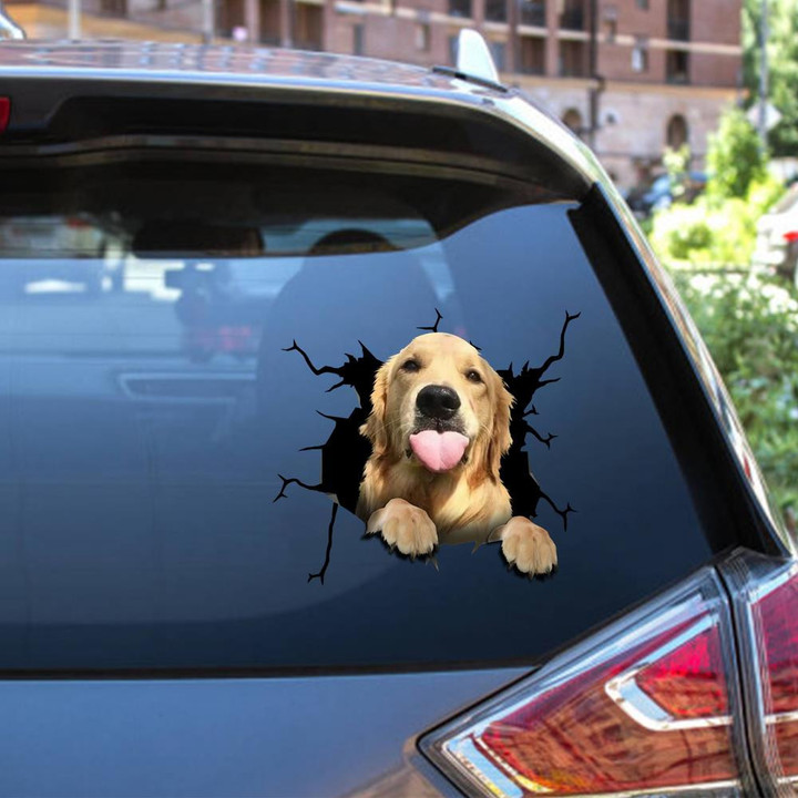 Golden Retriever Dog Breeds Dogs Puppy Crack Window Decal Custom 3d Car Decal Vinyl Aesthetic Decal Funny Stickers Cute Gift Ideas Ae10568 Car Vinyl Decal Sticker Window Decals, Peel and Stick Wall Decals 12x12IN 2PCS