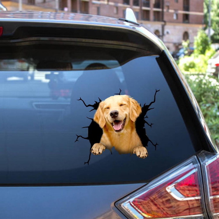 Golden Retriever Dog Breeds Dogs Puppy Crack Window Decal Custom 3d Car Decal Vinyl Aesthetic Decal Funny Stickers Cute Gift Ideas Ae10584 Car Vinyl Decal Sticker Window Decals, Peel and Stick Wall Decals 12x12IN 2PCS