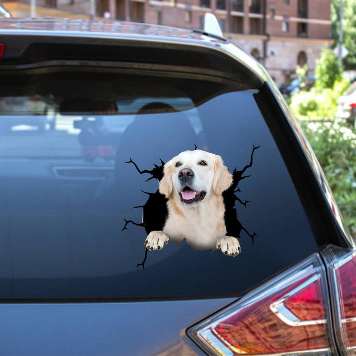 Golden Retriever Dog Breeds Dogs Puppy Crack Window Decal Custom 3d Car Decal Vinyl Aesthetic Decal Funny Stickers Home Decor Gift Ideas Car Vinyl Decal Sticker Window Decals, Peel and Stick Wall Decals 12x12IN 2PCS
