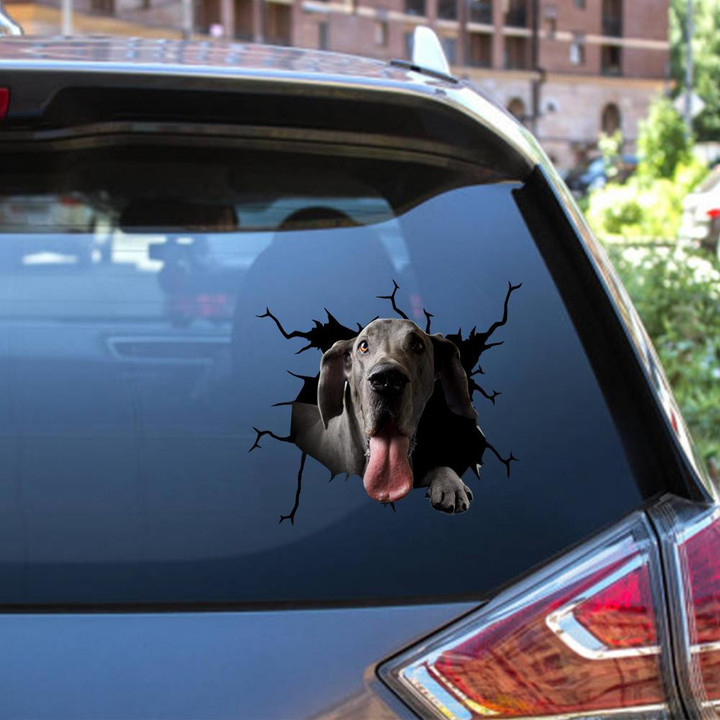 Great Dane Dog Breeds Dogs Puppy Crack Window Decal Custom 3d Car Decal Vinyl Aesthetic Decal Funny Stickers Cute Gift Ideas Ae10607 Car Vinyl Decal Sticker Window Decals, Peel and Stick Wall Decals 12x12IN 2PCS