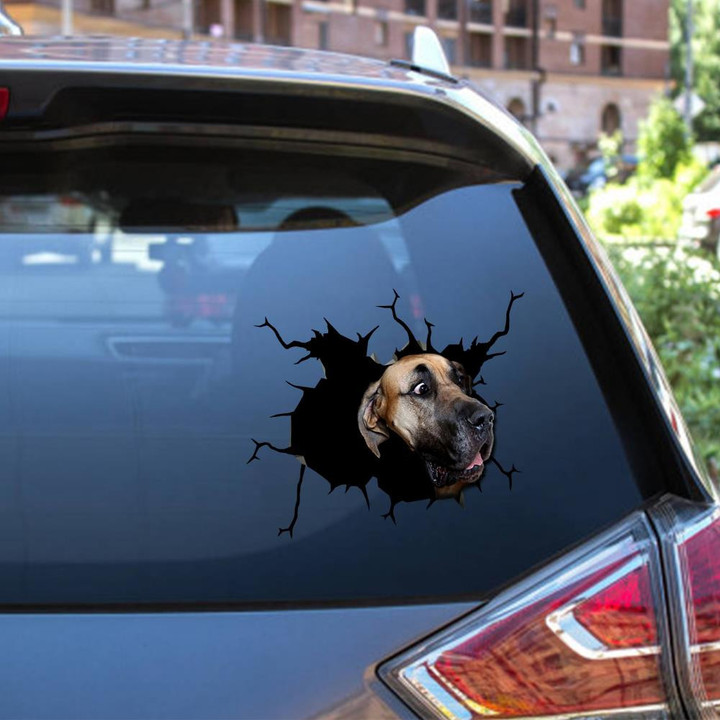 Great Dane Dog Breeds Dogs Puppy Crack Window Decal Custom 3d Car Decal Vinyl Aesthetic Decal Funny Stickers Cute Gift Ideas Ae10615 Car Vinyl Decal Sticker Window Decals, Peel and Stick Wall Decals 12x12IN 2PCS