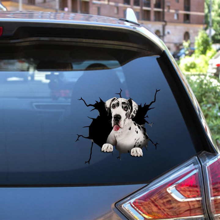 Great Dane Dog Breeds Dogs Puppy Crack Window Decal Custom 3d Car Decal Vinyl Aesthetic Decal Funny Stickers Home Decor Gift Ideas Car Vinyl Decal Sticker Window Decals, Peel and Stick Wall Decals 12x12IN 2PCS