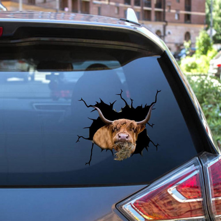 Highland Cow Crack Window Decal Custom 3d Car Decal Vinyl Aesthetic Decal Funny Stickers Home Decor Gift Ideas Car Vinyl Decal Sticker Window Decals, Peel and Stick Wall Decals 12x12IN 2PCS