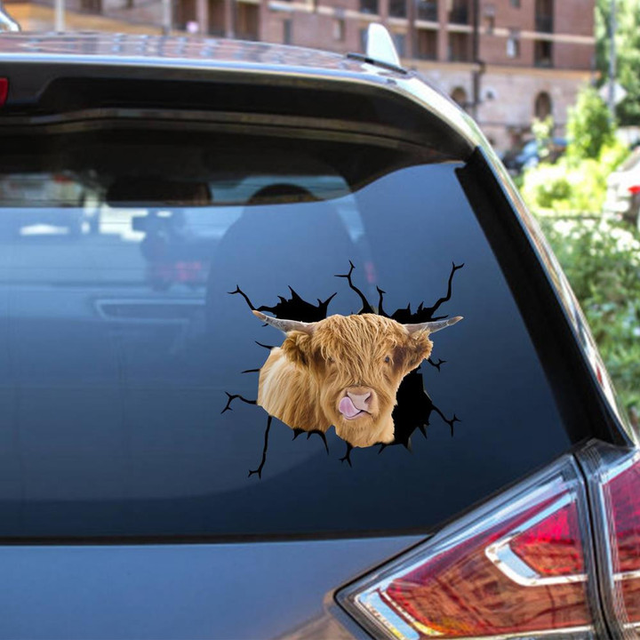 Highland Cow Crack Window Decal Custom 3d Car Decal Vinyl Aesthetic Decal Funny Stickers Cute Gift Ideas Ae10656 Car Vinyl Decal Sticker Window Decals, Peel and Stick Wall Decals 12x12IN 2PCS
