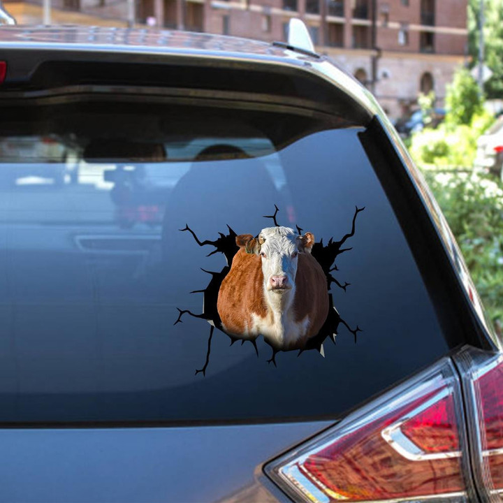 Hereford Cow Crack Window Decal Custom 3d Car Decal Vinyl Aesthetic Decal Funny Stickers Home Decor Gift Ideas Car Vinyl Decal Sticker Window Decals, Peel and Stick Wall Decals 12x12IN 2PCS