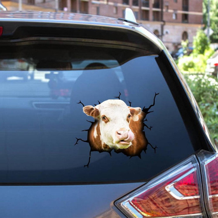 Hereford Cattle Crack Window Decal Custom 3d Car Decal Vinyl Aesthetic Decal Funny Stickers Home Decor Gift Ideas Car Vinyl Decal Sticker Window Decals, Peel and Stick Wall Decals 12x12IN 2PCS