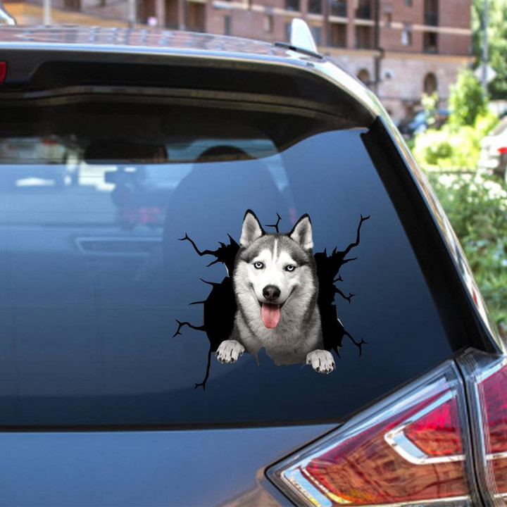 Husky Sibir Dog Crack Sticker Funny For Dog Lover Car Vinyl Decal Sticker Window Decals, Peel and Stick Wall Decals 12x12IN 2PCS